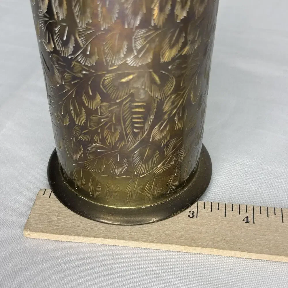 Vintage World Gift Brass Lidded Decorative Tin Canister Etched Floral India